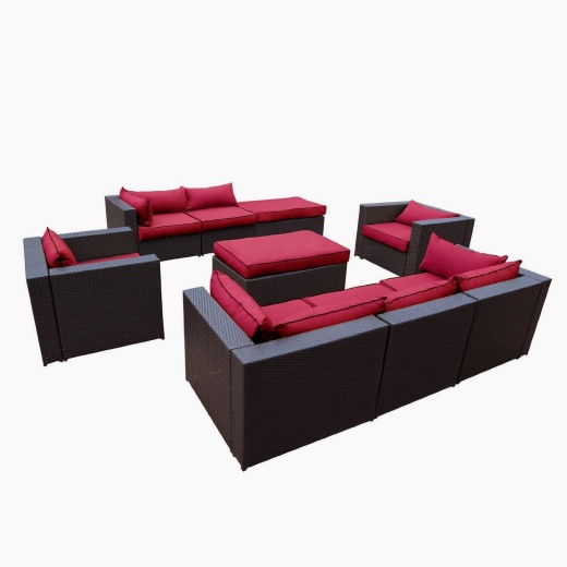 Outdoor Patio Rattan Wicker Furniture Sectional Sofa Garden Furniture Set (Red)(3)