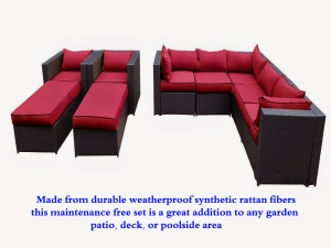 Outdoor Patio Rattan Wicker Furniture Sectional Sofa Garden Furniture Set (Red)(1) Cpy